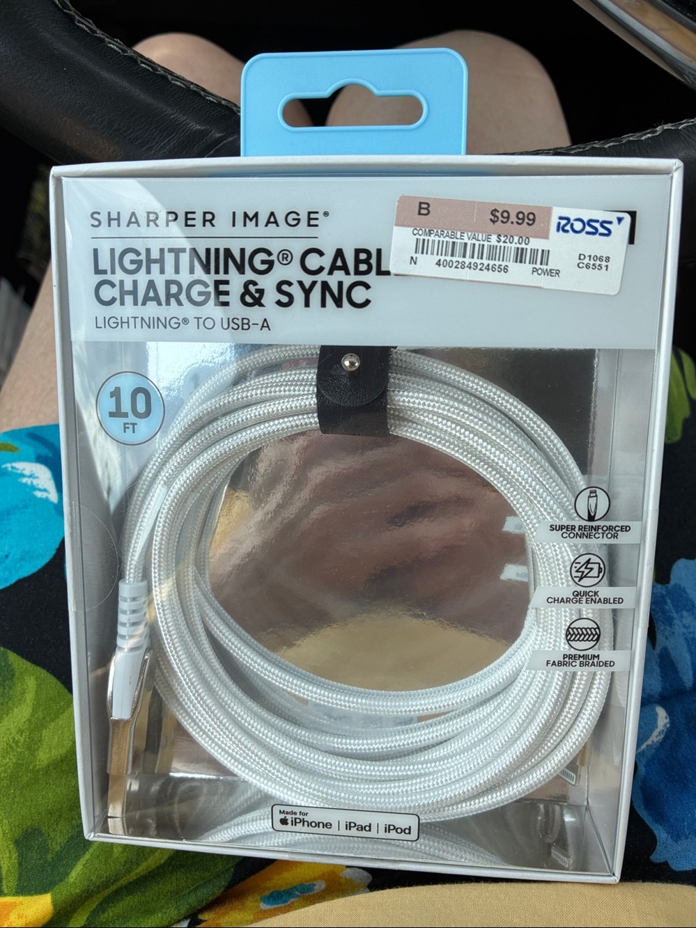 LAX & Sharper Image Lightning Cable. 10 feet, Beige. New in Box. Both for $12